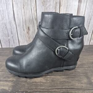 Sorel Joan of Arctic Wedge II Buckle Waterproof Black Ankle Boots Women's Sz 10